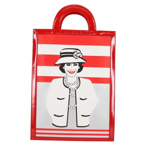 CHANEL Mademoiselle Choco Bar line Tote Bag Leather Red CC Auth 135950V - Picture 13 of 16